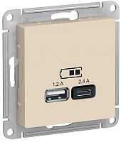 Розетка USB тип A+С без рамки Systeme Electric AtlasDesign 2-м. 2400мА бежевый картинка